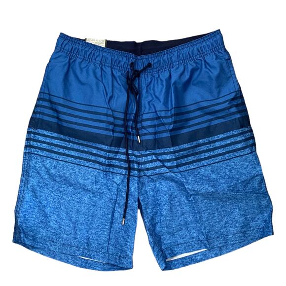 Kirkland NWT Blue Striped Swim Board Shorts Size Medium - Picture 1 of 2